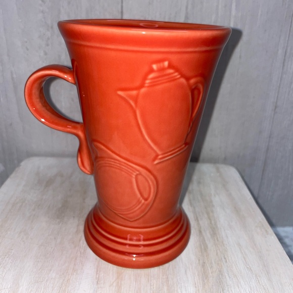 Fiestaware Other - Retired Fiesta Persimmon Orange 6" Tall Pedestal Latte Mug Cup 16 oz Teapot logo